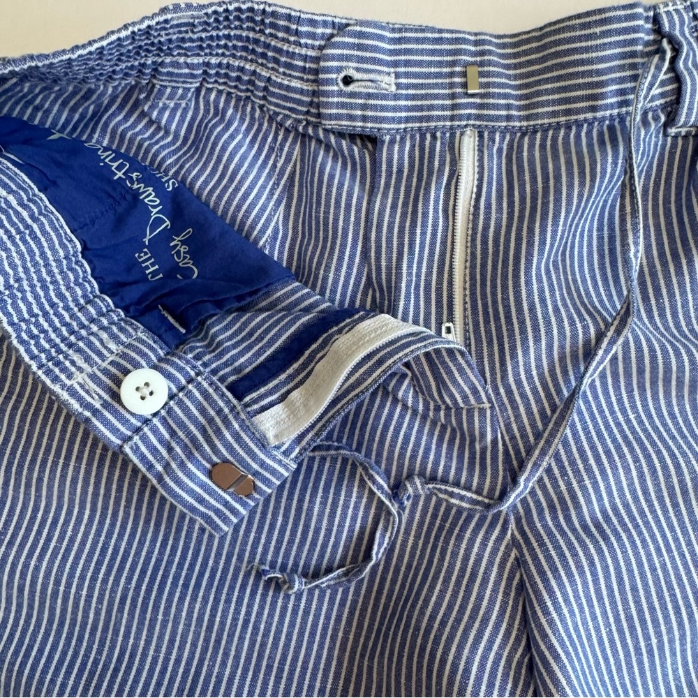 Talbots Easy Drawstring Shorts 4P Blue White Stripe Linen Cotton Summer - Picture 5 of 16
